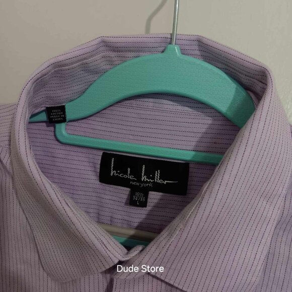 Nicole Miller New York - Lavender Stripe L/S Men's Shirt - Size Large 16 34/35 - Picture 3 of 4